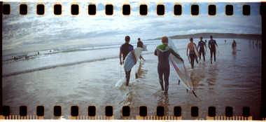 Surfers on Freshwater West Beach